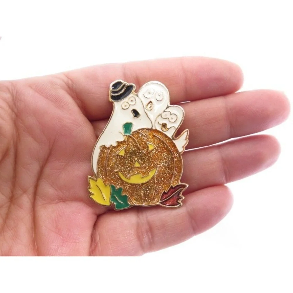 Halloween Holiday Ghost &‎ Pumpkins Pin Brooch